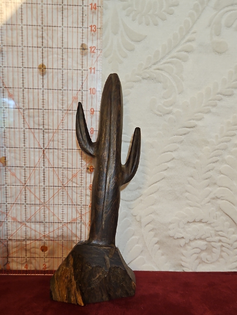 Vintage Hand-Carved Iorn Wood Cactus Sculpture in Dark Brown